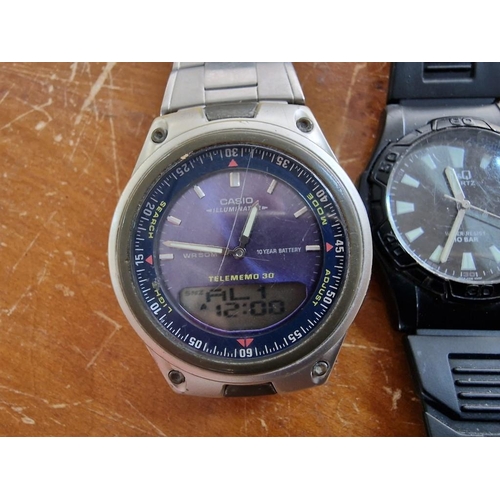 127 - 2 x Wrist Watches; Casio Telememo 30 AW-80, Model 2747 with Blue Face, Stainless Steel Back, * Runni... 