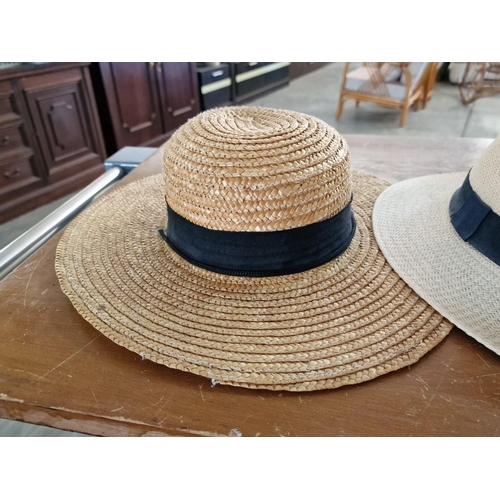 163 - 3 x Straw Hats and a Round Red (Small) Hat Box