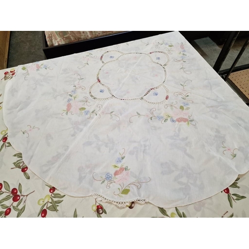 209 - 2 x Tablecloths with Olive Pattern, (Approx. 240 x 150 and 180 x 150), Together with Round Embroider... 