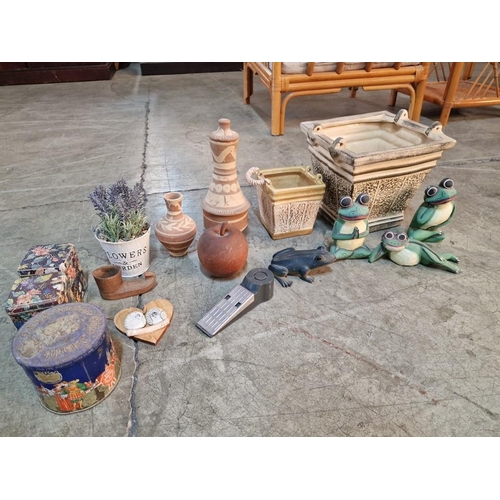 210 - Collection of Assorted Decoration Items; Ceramic 'Square Bucket' Style Planters, 4 x Frog Ornaments,... 