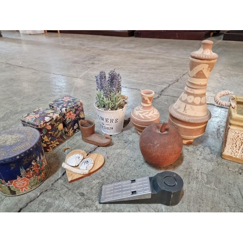 210 - Collection of Assorted Decoration Items; Ceramic 'Square Bucket' Style Planters, 4 x Frog Ornaments,... 