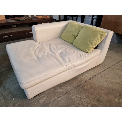 212 - Cream Colour Leatherette Corner Sofa / Chaise Lounge with 2 x Pale Green Colour Cushions