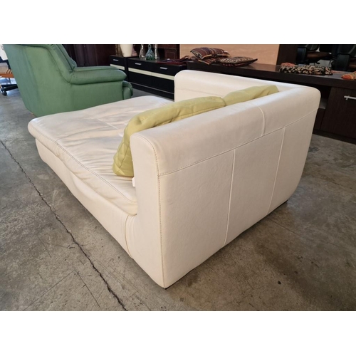 212 - Cream Colour Leatherette Corner Sofa / Chaise Lounge with 2 x Pale Green Colour Cushions