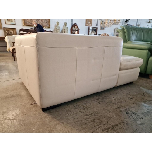 212 - Cream Colour Leatherette Corner Sofa / Chaise Lounge with 2 x Pale Green Colour Cushions