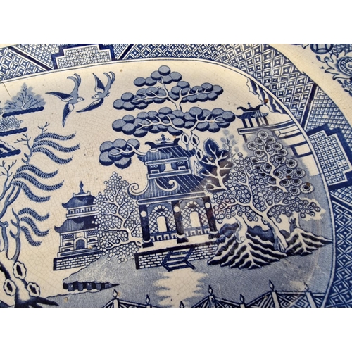 24 - Large Antique Meat Platter / Plate with Blue Willow Oriental Pattern, by 'D & S Stone China, Staffor... 