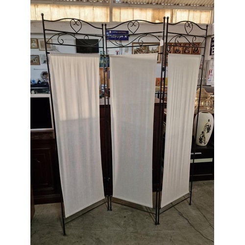 74 - Black Metal 3-Part Folding Screen / Room Divider with Canvas Panels, (Approx. 50 x 182cm each)