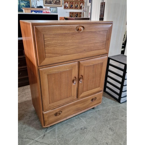 97 - Ercol Windsor Drinks Cabinet (469) in Light Finish Solid Elm. Mid Century Retro Piece, Circa 1960's ... 