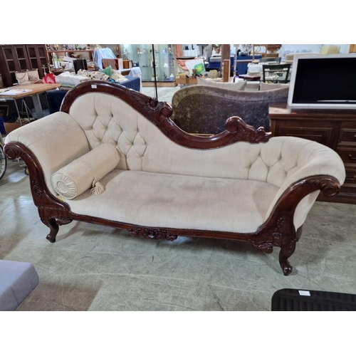 138 - Impressive Classical Style 2-Seat Sofa with Cream Button Back Fabric, Scroll Arms and Shaped Carved ... 