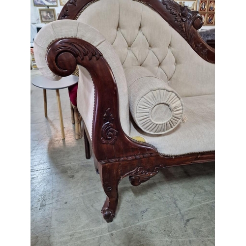 138 - Impressive Classical Style 2-Seat Sofa with Cream Button Back Fabric, Scroll Arms and Shaped Carved ... 