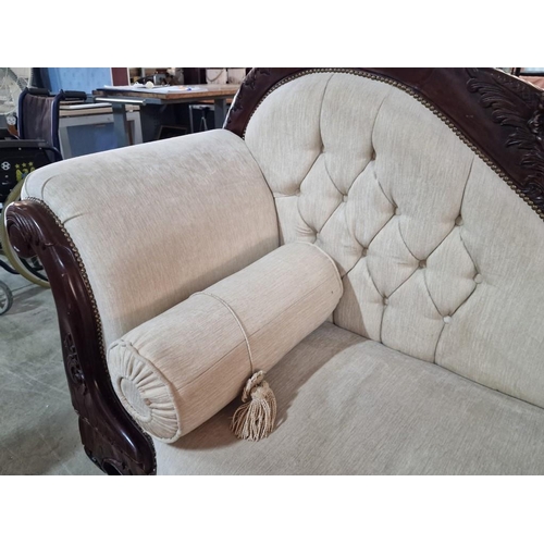 138 - Impressive Classical Style 2-Seat Sofa with Cream Button Back Fabric, Scroll Arms and Shaped Carved ... 