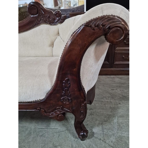 138 - Impressive Classical Style 2-Seat Sofa with Cream Button Back Fabric, Scroll Arms and Shaped Carved ... 