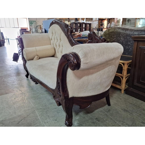 138 - Impressive Classical Style 2-Seat Sofa with Cream Button Back Fabric, Scroll Arms and Shaped Carved ... 