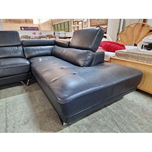 139 - Designer Black Leatherette 2-Part 'L' Shaped Corner Sofa with Chaise Lounge Right Side, 3 Separate A... 