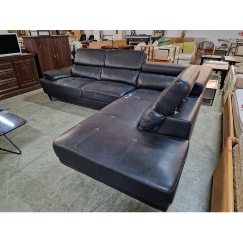 139 - Designer Black Leatherette 2-Part 'L' Shaped Corner Sofa with Chaise Lounge Right Side, 3 Separate A... 