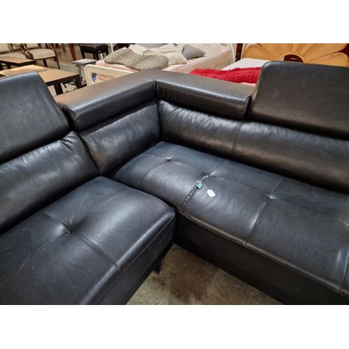 139 - Designer Black Leatherette 2-Part 'L' Shaped Corner Sofa with Chaise Lounge Right Side, 3 Separate A... 