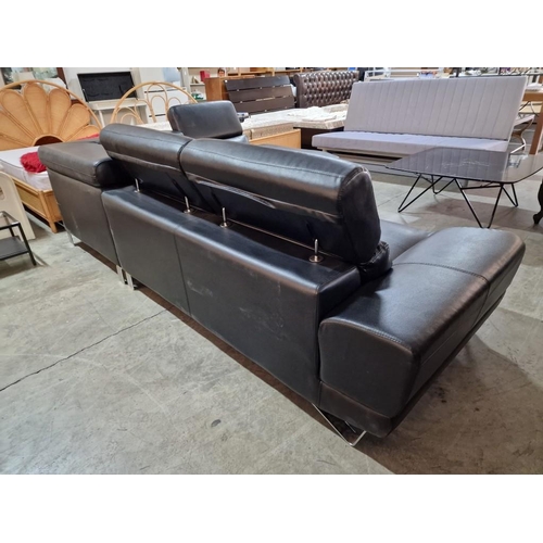 139 - Designer Black Leatherette 2-Part 'L' Shaped Corner Sofa with Chaise Lounge Right Side, 3 Separate A... 