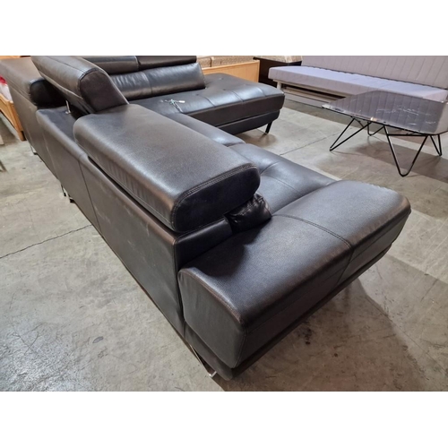 139 - Designer Black Leatherette 2-Part 'L' Shaped Corner Sofa with Chaise Lounge Right Side, 3 Separate A... 