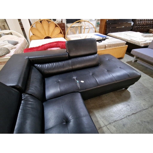 139 - Designer Black Leatherette 2-Part 'L' Shaped Corner Sofa with Chaise Lounge Right Side, 3 Separate A... 