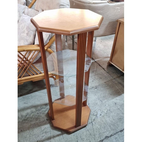 142 - Light Wood Colour Octagonal Shape Lamp / Plant Stand with 2 x Glass Shelves, (Approx. Ø: 40cm, H: 86... 