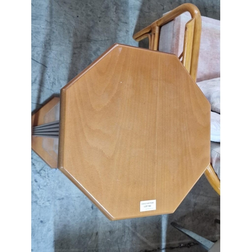 142 - Light Wood Colour Octagonal Shape Lamp / Plant Stand with 2 x Glass Shelves, (Approx. Ø: 40cm, H: 86... 