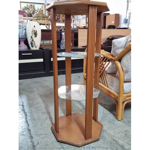 142 - Light Wood Colour Octagonal Shape Lamp / Plant Stand with 2 x Glass Shelves, (Approx. Ø: 40cm, H: 86... 