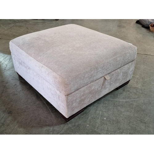 155 - Large Cream Colour Pouffe / Footstool with Hydraulic Hinged Lid and Storage Inside (88cm x 80cm x H:... 