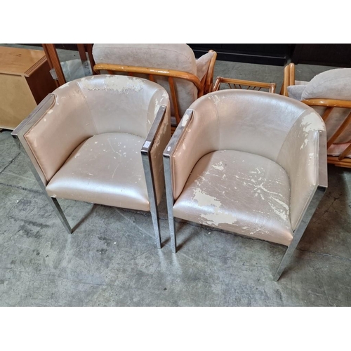 161 - Pair of Designer Chairs / Seats with Chrome Colour Metal Frame, Gold Tone Material, (A/F, Requires R... 