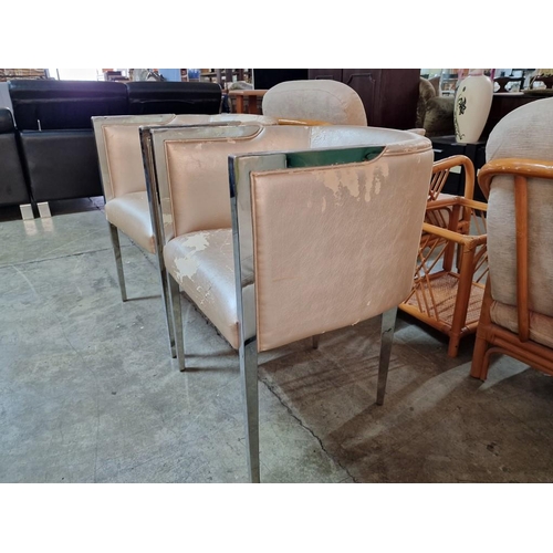 161 - Pair of Designer Chairs / Seats with Chrome Colour Metal Frame, Gold Tone Material, (A/F, Requires R... 