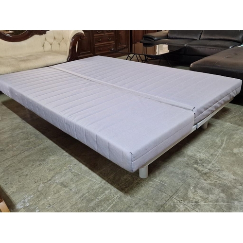 162 - Grey Fabric Sofa Bed with Storage Tray Under, (Open As Bed, Approx. 220 x 146cm)