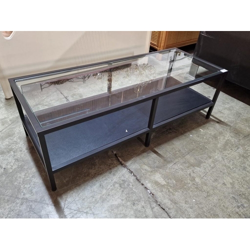 203 - Black Colour Metal Rectangular Coffee Table / TV Unit with Glass Top and Lower Shelf, (Approx. 100 x... 