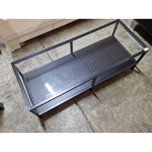 203 - Black Colour Metal Rectangular Coffee Table / TV Unit with Glass Top and Lower Shelf, (Approx. 100 x... 