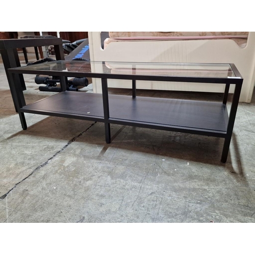 203 - Black Colour Metal Rectangular Coffee Table / TV Unit with Glass Top and Lower Shelf, (Approx. 100 x... 