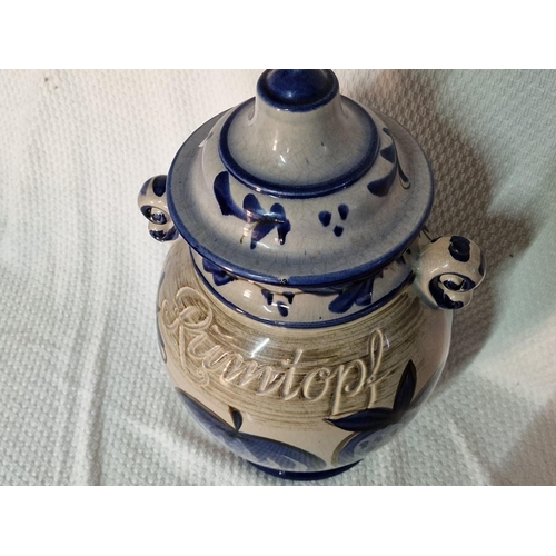 32 - Large Antique Lidded Rumtopf with Twin Handles and Blue & White Fruit Decoration, Made in West Germa... 