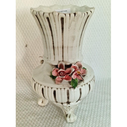 76 - Capodimonte Style Vase with Porcelain Flowers and Three-Footed, (Approx. H: 25cm)