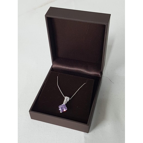 190 - Silver Chain (.925  Cyprus Hallmark) with Decorative Silver (.925) Pendant with Clear and Violet Cry... 