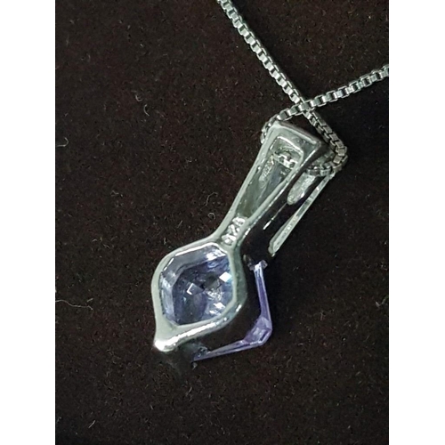 190 - Silver Chain (.925  Cyprus Hallmark) with Decorative Silver (.925) Pendant with Clear and Violet Cry... 