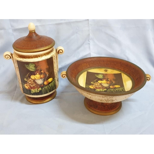 411 - Classical Style Pottery Fruit Bowl Together with Lidded Jar