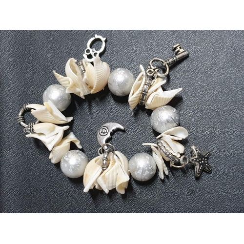 48 - 2 x Fashionable Girls Bracelets (White Metal, Shells, Beads)