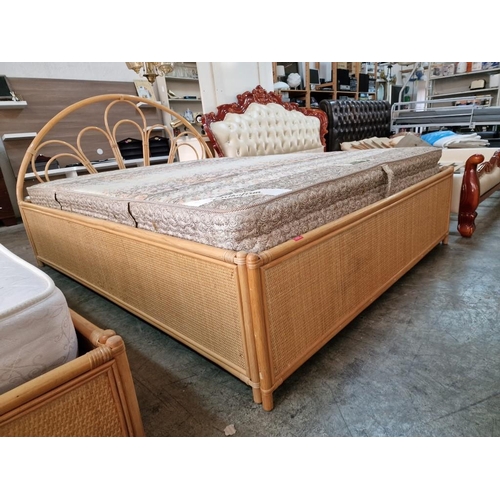 845 - King Size Bed with Bamboo Wood & Cane Effect Surround, Feature Curved Headboard and 'Slumberland' Ma... 