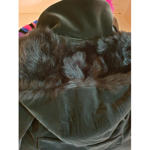 144 - Prada Velvet Winter Ladies Jacket with Faux Fur Hood, Size S/M, N/R in 0068, in Dark Grey / Black