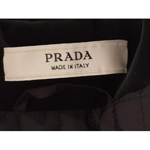 144 - Prada Velvet Winter Ladies Jacket with Faux Fur Hood, Size S/M, N/R in 0068, in Dark Grey / Black