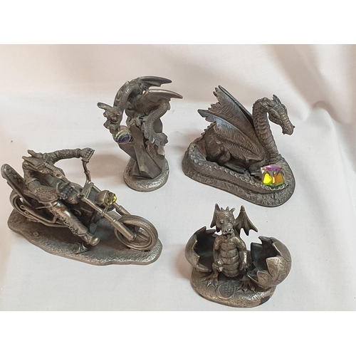 149B - 4 x Pewter The Wizarding World of Dragons Figurines (H:6cm- 9.5cm)