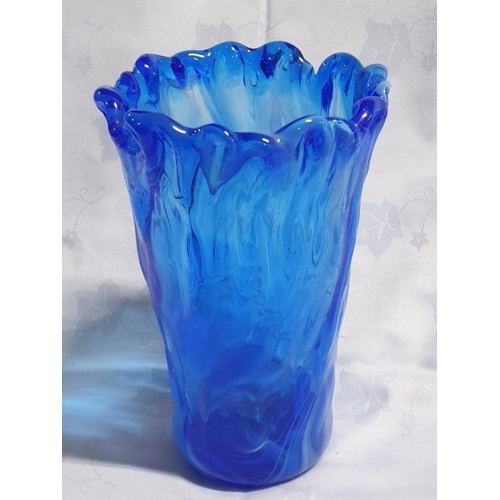 62 - Murano Glass Style Blue Hand Made Vase (H:20.5cm)