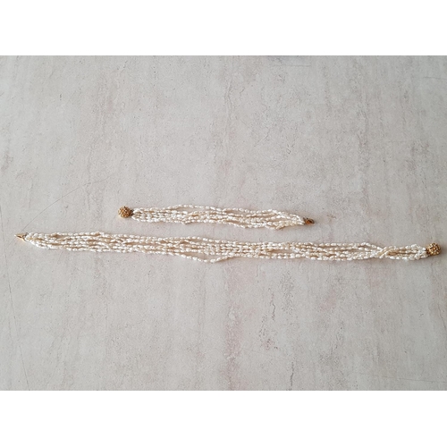 7 - Seed Pearl Multi Strand Necklace (L:46cm) and Matching Bracelet (L:21cm)