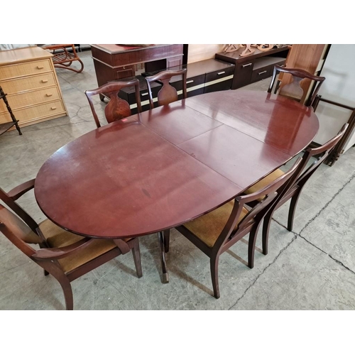 192 - Dark Wood Oval Shape Extendable 'G Plan' Dining Room Table with Set of 6 x Dining Chairs (Incl. 2 x ... 