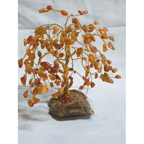 161B - Hand Made Brass Wire Tree Ornament with Natural Stone Leaf Decoration (H:20cm)