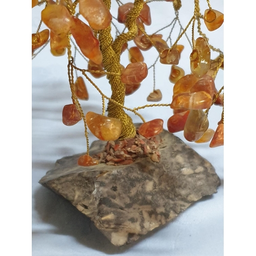 161B - Hand Made Brass Wire Tree Ornament with Natural Stone Leaf Decoration (H:20cm)