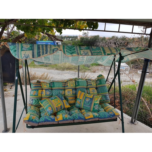 178 - Garden / Patio 2 - Seat Canopy Swing (Metal, Green Colour, Cushions and Canopy Floral Pattern)