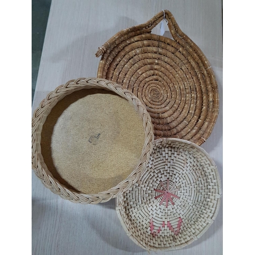 83 - Collection of Assorted Wicker Items; Flat Bread Tray, Baskets, etc (12)