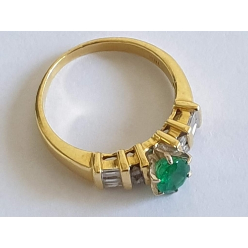167 - 18ct Gold Emerald & Diamond Ring, Oval Cut Center Green Stone Offset by 4 x Round and 6 x Baguette C... 
